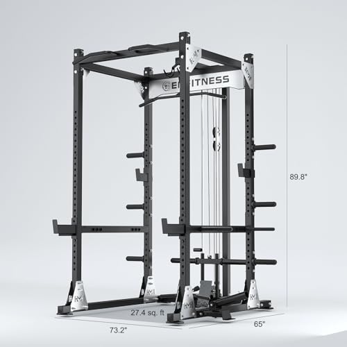 Image of X9 Power Cage with Optional LAT PullDown /Cable Crossover /Smith Machine System, 2000LB Squat Rack for Home & Garage Gym, with Weight Storage Rack and More Training Attachments
