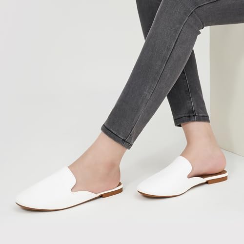 Image of Ecetana Mules for Women Flats Shoes: Comfortable Slip On Casual Work Slides Round Toe Backless Loafers