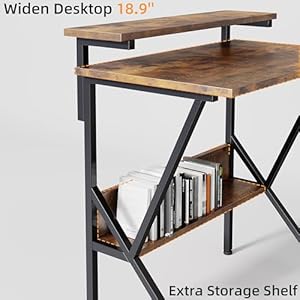 Cotublr small desk 275 inch small computer desk for small spaces computer desk with adjustable monitor stand compact desk with storage tiny desk study desk for bedroom home office rustic brown  urban country home decor