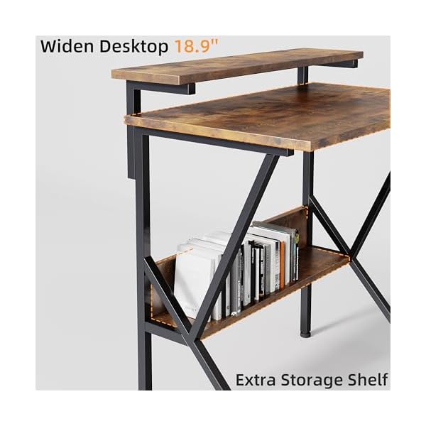 Cotublr small desk 275 inch small computer desk for small spaces computer desk with adjustable monitor stand compact desk with storage tiny desk study desk for bedroom home office rustic brown  urban country home decor