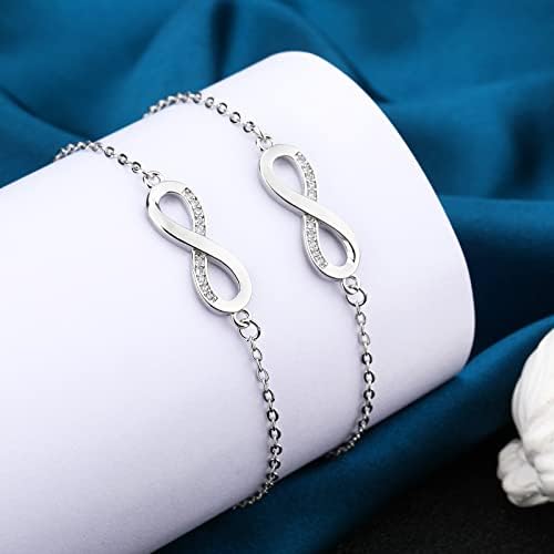 Greoer 2 Pieces Infinity Bracelet for Women, Adjustable Silver Friends Bracelet with Shiny Zirconia, Endless Love Symbol Charm Friendship Bracelets, Ideal for Christmas, Birthday, Wedding Gift