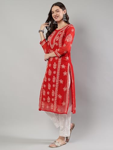 Image of Seva Chikan Hand Embroidered Lucknowi Chikankari Georgette Kurta with Inner Slip for Women SCL4431