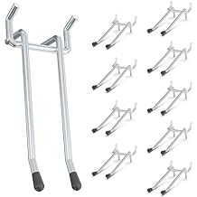 HUHOLE 10 Pack 4 Inch Double Arm Pegboard Hooks for 1/4" Peg Board Heavy Duty Metal Utility Holders منظم تخزين المرآب بسعة 40 رطلاً للمثاقب والمطارق والمطارق والأدوات الكهربائية باللون الفضي