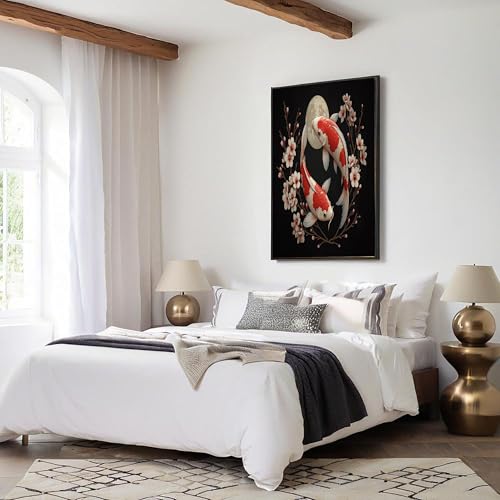 Cuadro lienzo de sakura koi de 80x120cm para decoración de pared estilo japonés 3