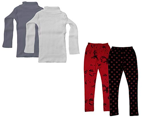 Image of IndiWeaves Girls Combo Pack- Winter Wear Wollen High Neck Sweater and Warm Printed Leggings (Black,Gray,Black,Red,13-14 Years) Pack of 4