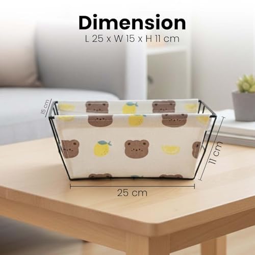 Image of Go Hooked Metal Storage Basket with Removable Fabric Liner | Cute Bear Print Multi-Purpose Organizer for Home, Bathroom, Tabletop | Decorative Wire Basket for Fruits, Toys, Snacks & Home Storage