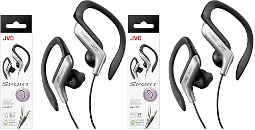 Image of JVC Clip Style Headphone Black and Silver Lightweight and Comfortable Ear Clip Splash Proof Water Resistant Powerful Sound with Bass Boost HAEB75S (Pack of 2)