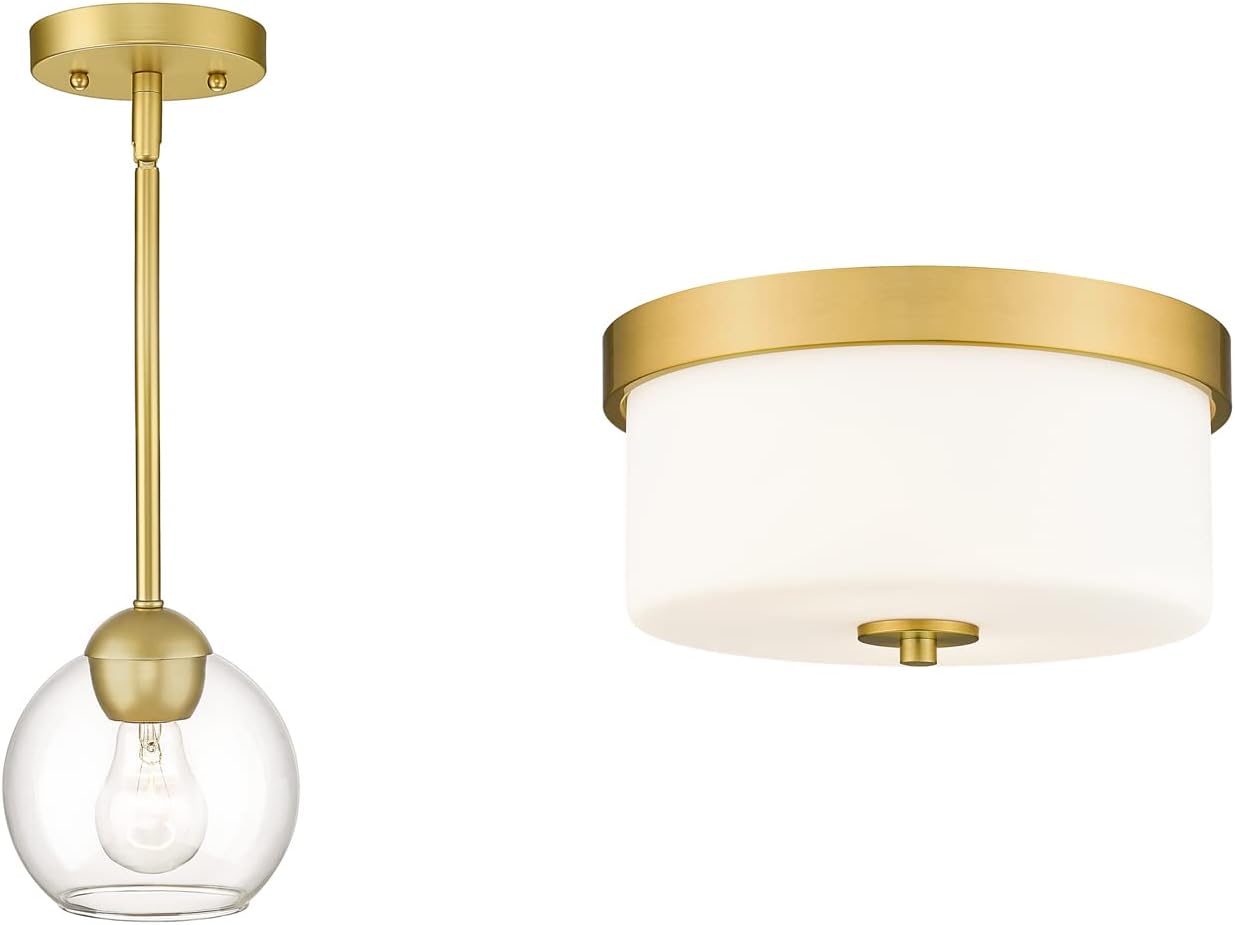 Emak Gold Light Fixtures, Set of 2 Matching Bundle, Pendant Light and
