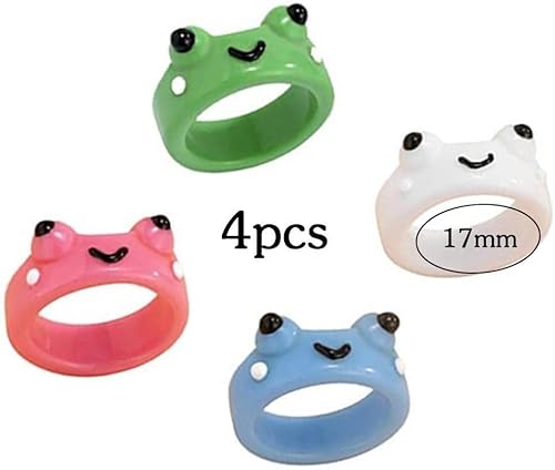Conjunto de anéis de sapo fofos 3D 4 peças de resina acrílica grossa vintage colorido animal anéis d