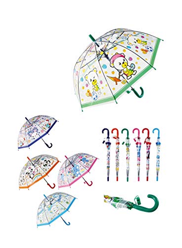 Paraguas automático Infantil Transparente con Silbato, Paraguas Infantil para niñas y niños Resistente Antiviento (Verde)