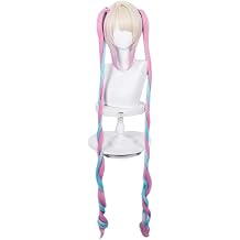 KAngel Candy Long Double Ponytail Wig Lifelike Daily Green Silver Synthetic Hair Full Head Cover Daily Cute Anime Halloween Carnival Comic Exhibition Cosplay Wigs with Bangs KAngel