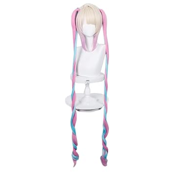 KAngel Candy Long Double Ponytail Wig Lifelike Daily Green Silver Synthetic Hair Full Head Cover Daily Cute Anime Halloween Carnival Comic Exhibition Cosplay Wigs with Bangs KAngel