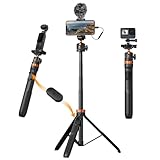 スマホカメラ三脚K&F CONCEPT 自撮り棒 7段伸縮 最大高さ159cm コールドシュー付き 卓上スタンド 360度回転 自由雲台 1/4ネジ穴 持ち運び便利 vlog ビデオカメラ GoProに対応 セルカ棒