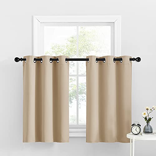 NICETOWN Window Tiers Curtains for Kitchen, Farmhouse Grommet Top Solid Light Block Insulated Energy Saving for Cafe Window/Office/Christmas, W 34 x L