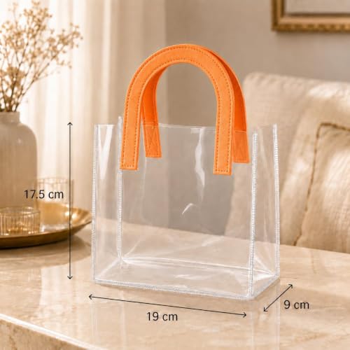 Image of SATYAM KRAFT 6 Pcs Transparent Reusable Leather Goodie Bags | Elegant Gift Bags for Her /Him Wedding Return Favors, Engagement Hampers, Marriage, Birthday & Festival Gifting | Handle Hamper Shopping Carry Bags (U-shaped Red - Medium)