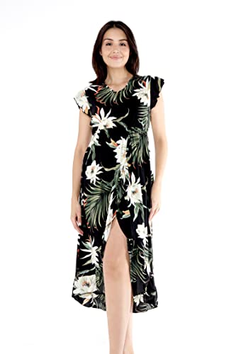 Image of Family Matching Hawaiian Clothes, Wispy Cereus Black | Lightweight 100% rayon • Family matching outfits • Tropical floral print • Beach vacations • Luaus • Cruises • Family photos