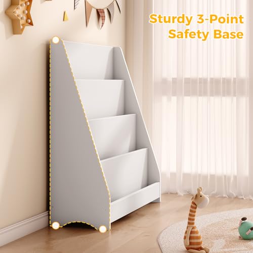 Image of Tatub 4 Tier Kids Wooden Bookshelf, Toddler Sling Bookcase Montessori Bookshelf, Children Front Facing Book Shelf for Nursery, Playroom and Classroom, White