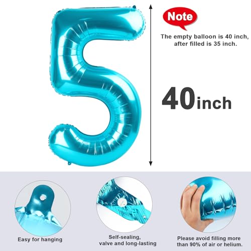 Image of 5 Balloon Numbers Birthday Decorations, 40In Light Blue Balloons for Party | Eye-catching Appearance, Perfect Decorative Centerpieces, Convenient Self-sealing Structure, Widely for Various Occasions