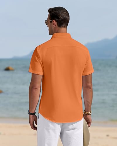 Image of J.VER Mens Linen Shirt Short Sleeve Button Down Casual Summer Shirts | Cotton Linen, Untucked, Big Tall, from Beach Camp Vacation, Cruise Fishing, Work Office, to Wedding Party Family, with Pocket