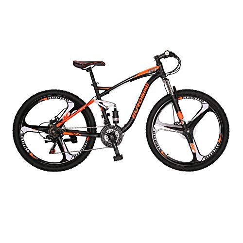 EUROBIKE 自転車 E7 27.5 マウンテンバイク スチール自転車 21速シフト3×7速 3本スポークホイール 自転車 ブラックオレンジ 27.5K (ブラックオレンジ O)