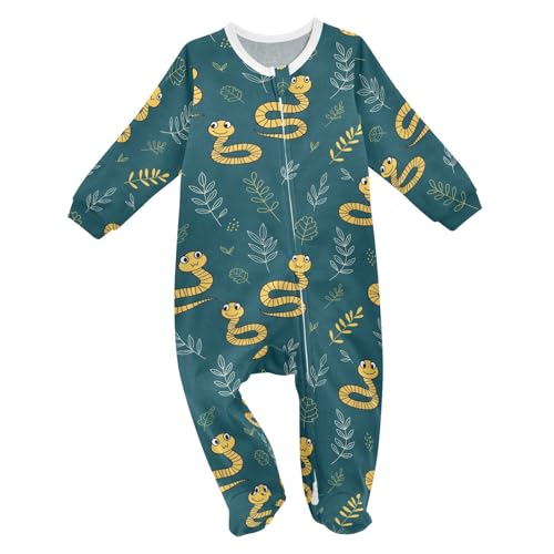 Emelivor Snakes Leaves Blue Baby Newborn One-Piece Pajamas Footie Long Sleeve Romper Pjs for Boy Girl Kids