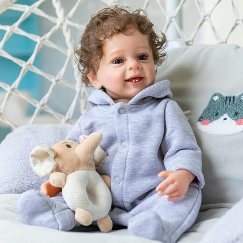 YIHANGG 55CM Junge Reborn Kleinkind Puppe Ganzkörper Soft Silikon Reborn Baby Puppe 22Zoll Wasserdicht Echte Berührung Neugeborene Puppe Geburtstag Geschenke Kinder Spielkameraden Bad – Bild 4