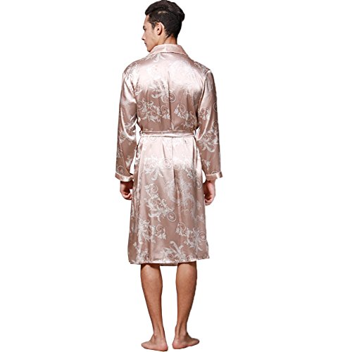 Image of ZUEVI Men's Kimono Robe Silk Satin Long Sleeve Spa Bathrobe Lightweight Soft Silky Pajamas Robes