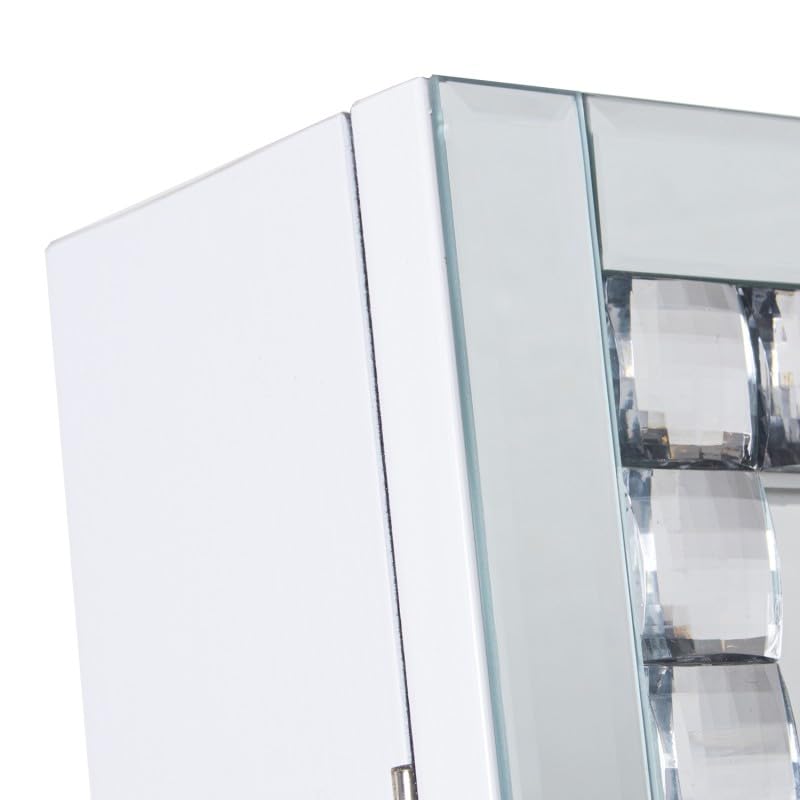 DRW Specchio portagioie da terra con porta in legno in bianco 40,5 x 38 x 161 cm, interno 26 x 110 cm