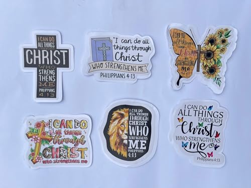 Pack 6 Philippians 4 13 I Can Do All Things Through Christ Who Strengthens Me Bible Verse, Religious, Christian Sticker 3 Inch Waterproof Vinyl Decals