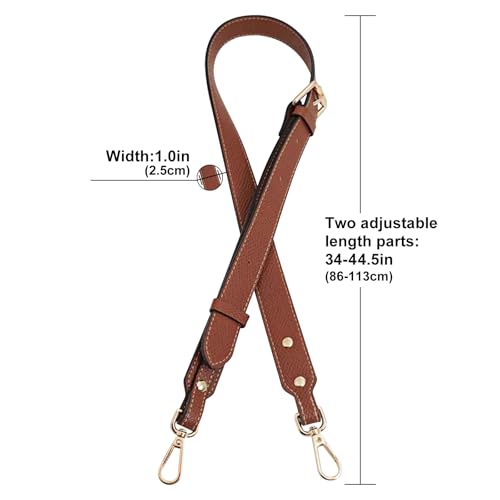 Image of Bag Leather Strap Replacement Adjustable Crossbody Shoulder Straps for Small Medium Large Pouch, No Damage Conversion Kits Accessories(Small Medium Large-Brown-Gold)