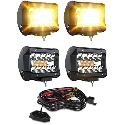 Ciascy LED Light Bar 4PCS 4'' Inch White/Amber Yellow LED Pods Equivalent to 240-Watt Strobe Light Driving Fog Lights Triple Row Off Road Lights with Six Modes for SUV ATV UTV Trucks Pickup Lamp
