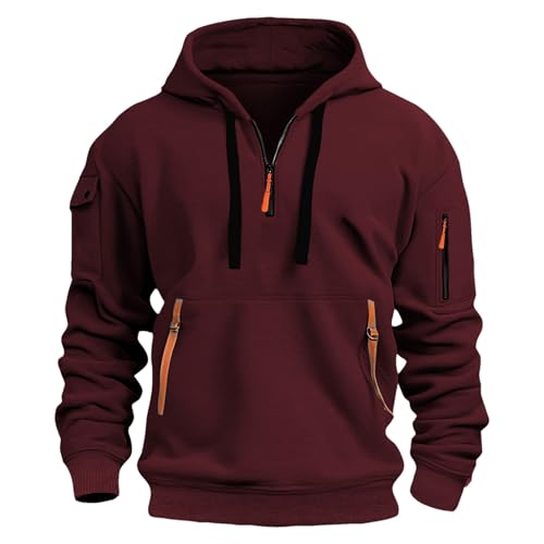 ANUFER Mens Plus Size Quarter-Zip Hoodie Pullover Sweatshirts Casual Sports Jacket with Multi Pockets (S-5XL)