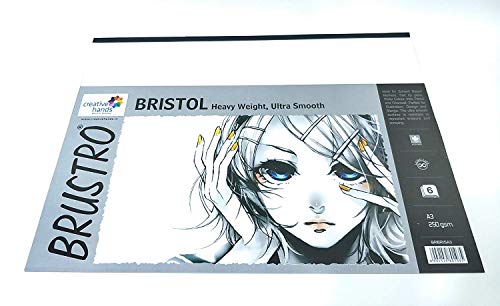 Image of Brustro Ultra Smooth Bristol A3 Size Sheets, 250 GSM (Pack of 10 + 2 Free Sheets) & BRUSTRO Bristol Ultra Smooth Glued Pad 250 GSM A4-20 Sheets