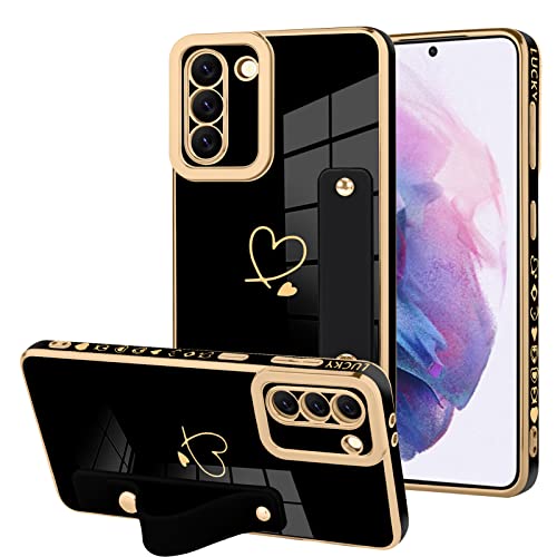 Ziye Galaxy S21 Plus 5G Luxury Electroplated Case With Strap Love Heart Plating Gold Bumper Cover For Women Girls Anti-Scratch Shockproof Back Phone Case For Samsung Galaxy S21 Plus 5G 6.7 Inch #TOP5