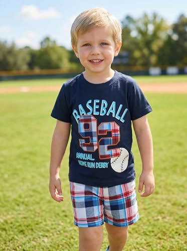Image of Little Boys /Girls Shorts Clothes Set 2Pcs,1-8 Years (Navy Short-Baseball, 7-8 Years)