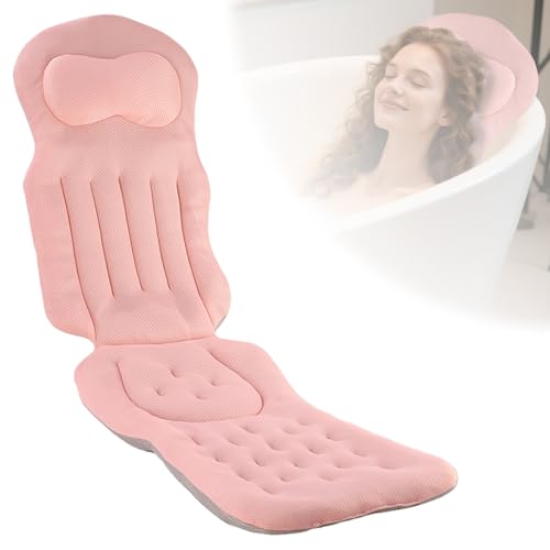 Ganzkörper Badewannenkissen 131 * 38cm Badewannenmatte mit Kissen Verdicktes Badewannenmatte mit Kopfstütze unterstützt Nacken Rücken Badewannenkissen Mit SaugnäPfen