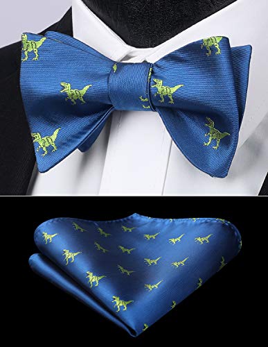 Image of HISDERN Bow Ties for Men Self Tie Animal Bowties Pocket Square Woven Silk Fun Bowtie Handkerchief Set for Wedding Party