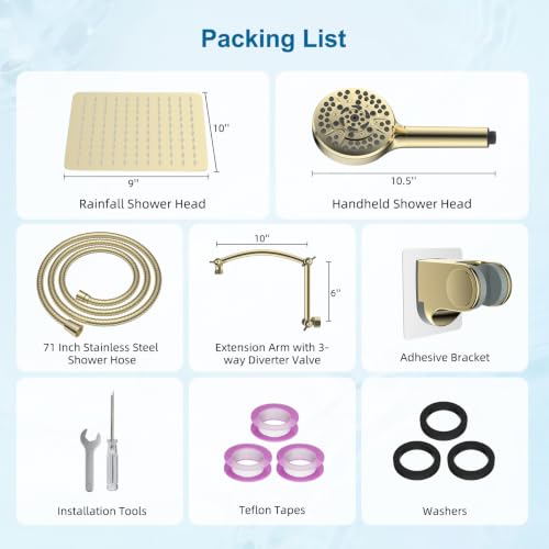 Hibbent Metal 10" High Pressure Rain Shower Head Combo, Polished Brass by Hibbent - Used condition - Image 9