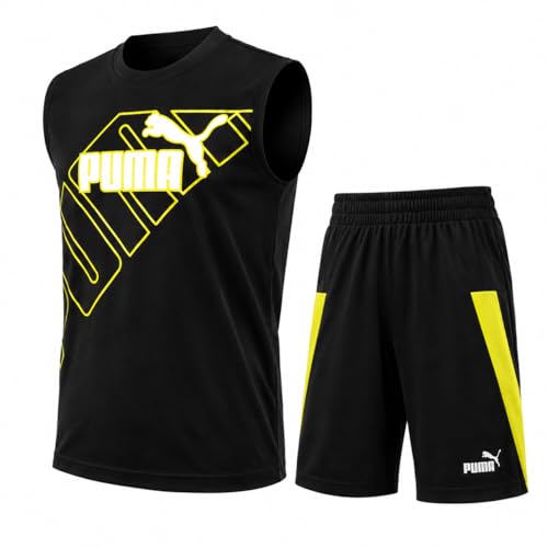 Image of PUMA Active Boys Shorts Set - 2 Piece Dry Fit Sleeveless Basketball Boys Athletic Shirts and Boy Shorts Matching Set (4-16)