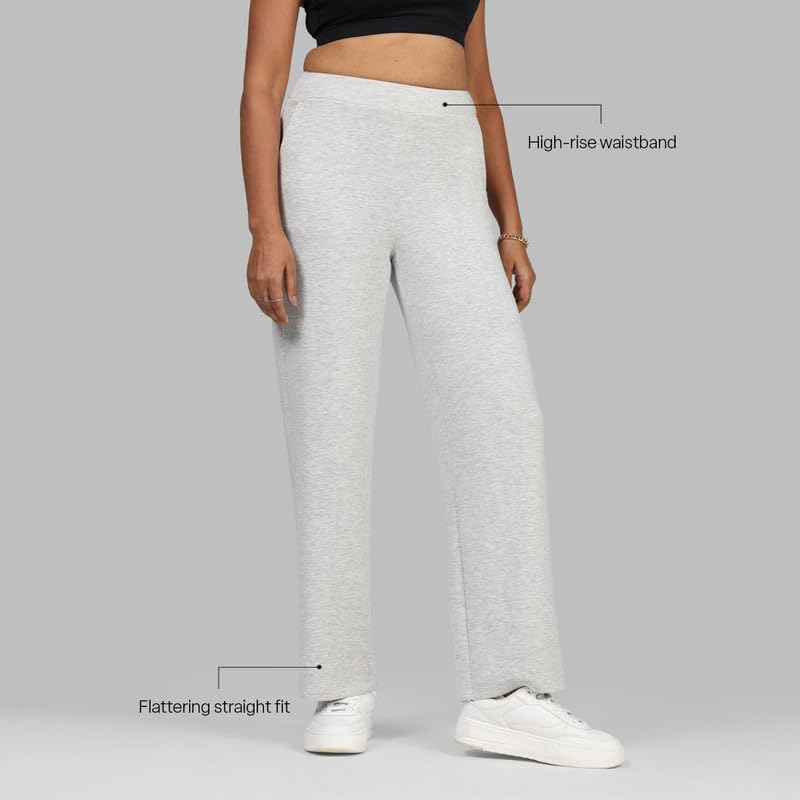 Image of BlissClub Womens BareButter Straight Pants, High Rise, Straight fit,Pockets, Comfortable Waistband,Regular Variant Below 5'4