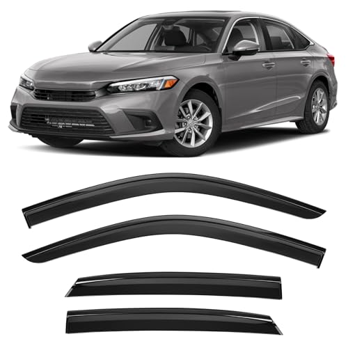 Image of Shatterproof Taped-On Window Deflectors for Honda Civic 2022-2025 (Not for Hatchback) with Black Trim, Rain Guards, Window Visors for Car, Vent Deflector, 4pcs