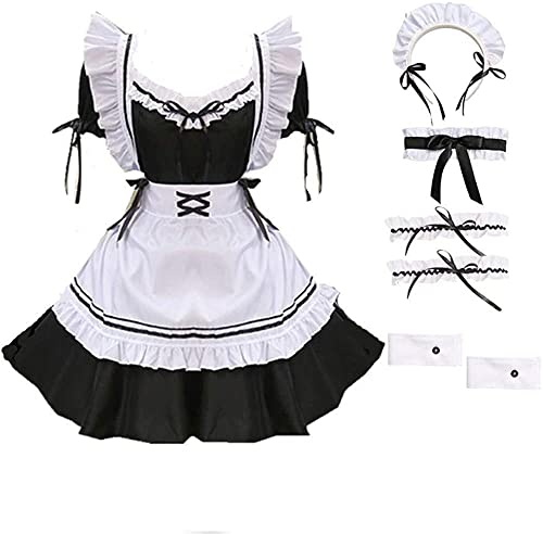 maxToonrain Maid Costume Women French Dress Red Wine Sweetheart Anime Valentines Day Gifts Maid Outfit Apron Gloves Socks Set for Womens Girls(9 PCS)(Black,L) - Image 2