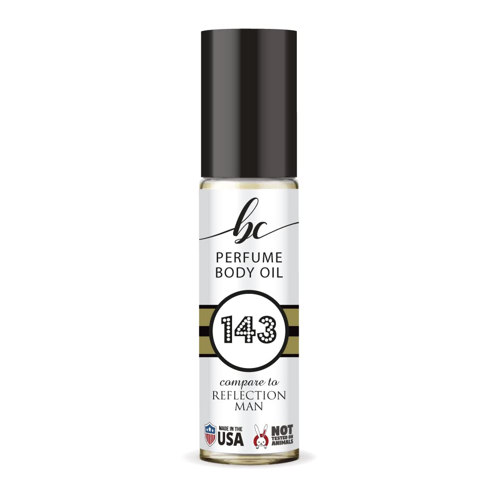 BC Perfume 143 Inspired by Amarrage Reflection Man For Men Replica Fragrance Body Oil Dupes Alcohol-Free Sample Travel Size Concentrated Long Lasting Roll-On 0.3 Fl Oz/10ml