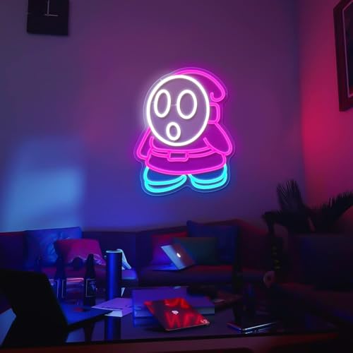 Image of Cheunyar Shy Guy Neon Sign from Gaming Neon Sign Dimmable Ghost Led Neon Light for Bedroom Kids Game Room Man Cave Birthday Halloween Decor Christmas Gift