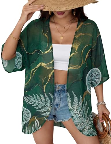 Image of Chunoy Women Floral Beach Wear Cover Up Chiffon Kimono Cardigan Open Front Blouse Top