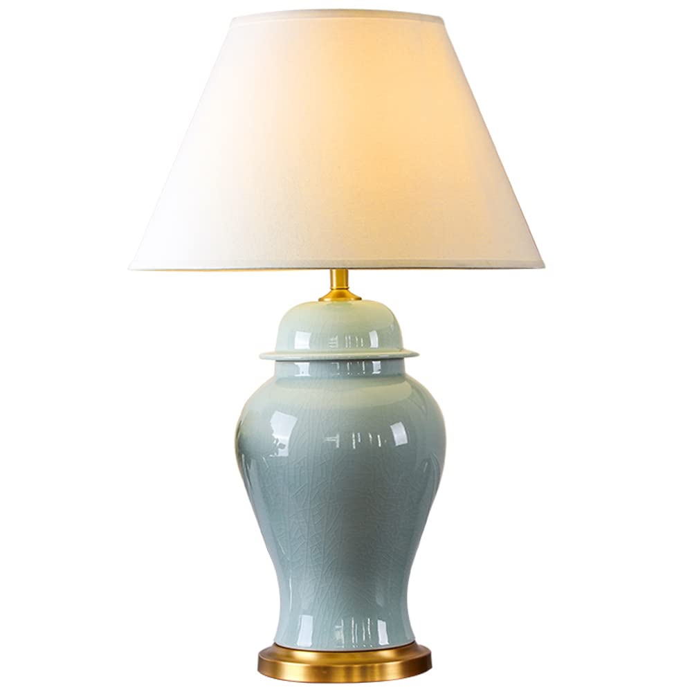Sduytdg A Classic Beige Table Lamp For Bedroom Nightstand 21.6Inch Ginger Jar Lamp With White Oval Lamp Shades,Office Table Lamp For Desk House