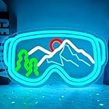 Ski Goggles Neon Sign Ski Decor Led Ski Signs Ski Party Decorations Skiing Wall Art Snowy Mountain Neon Sign for Wall Decor Neon Light Up Sign for Skier Home Living Room Bedroom Cafe Bar Man Cave