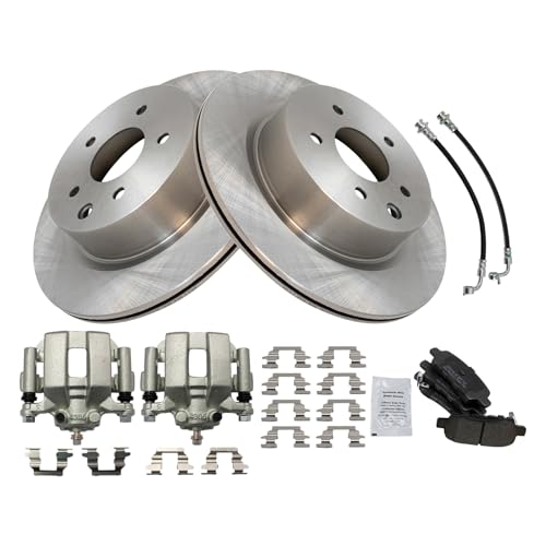 Image of TRQ Rear Brake Pad and Rotor Set Semi Metallic Calipers Compatible with 2005 Infiniti G35 Nissan 350Z