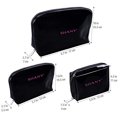 Shany 3-In-1 Portable Faux Leather Makeup Handbag Clutch Tote Set - 3 Piece Travel Cosmetics Bag Set - Black #TOP3