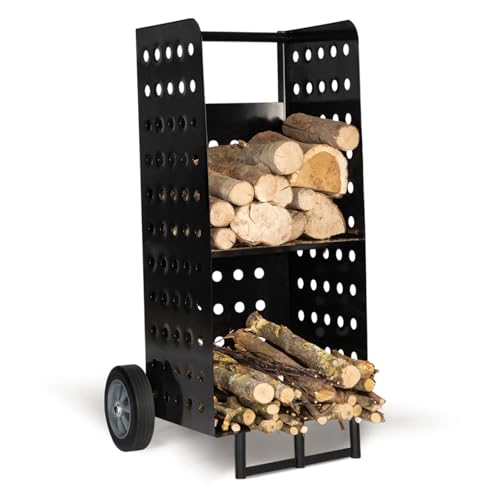 IDMarket - Chariot Porte bûches Acier Noir 40 x 40 x 100,5 CM pour cheminée
